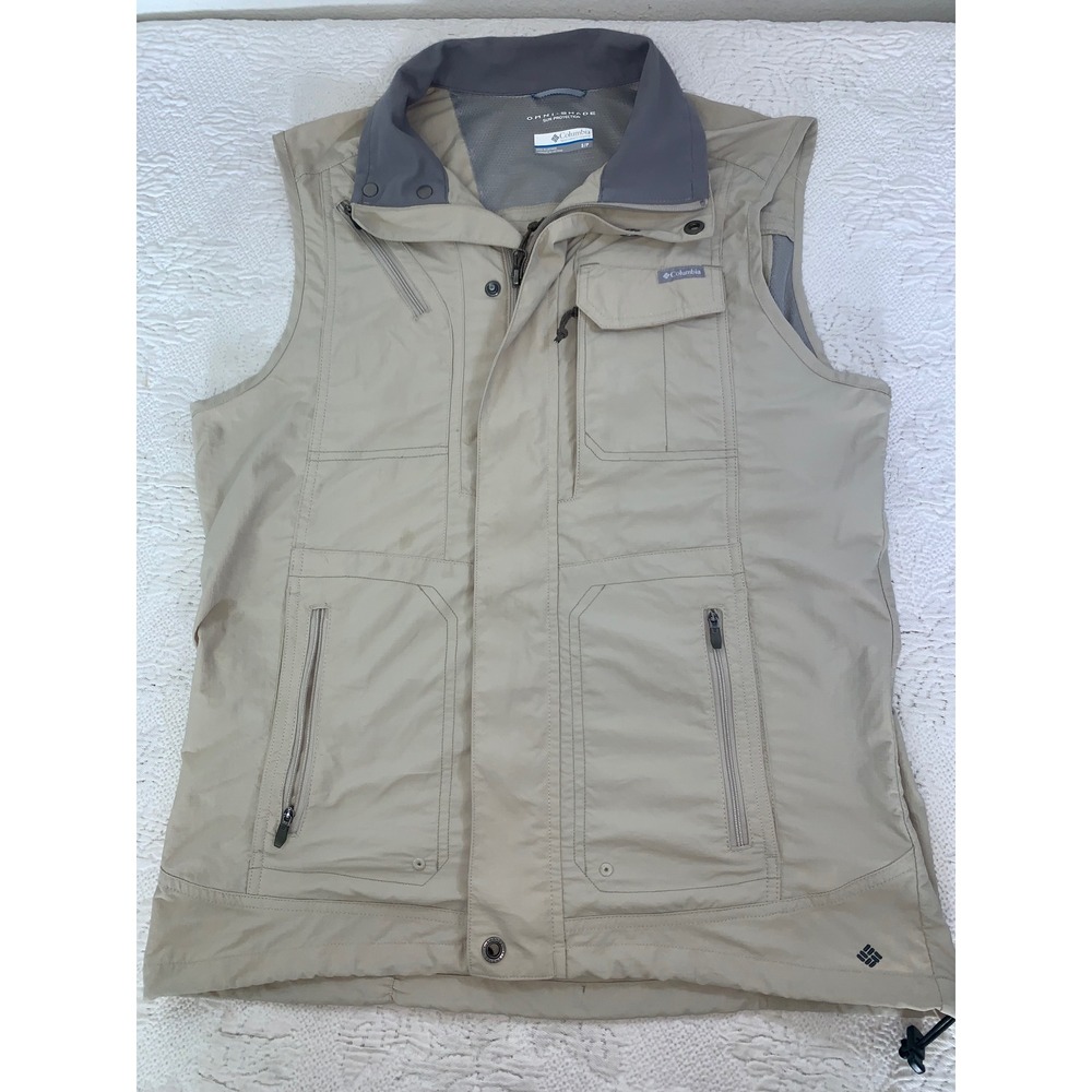 Columbia Silver Ridge Mens Utility Vest Tan Khaki Omni-Shade S Hiking Fishing